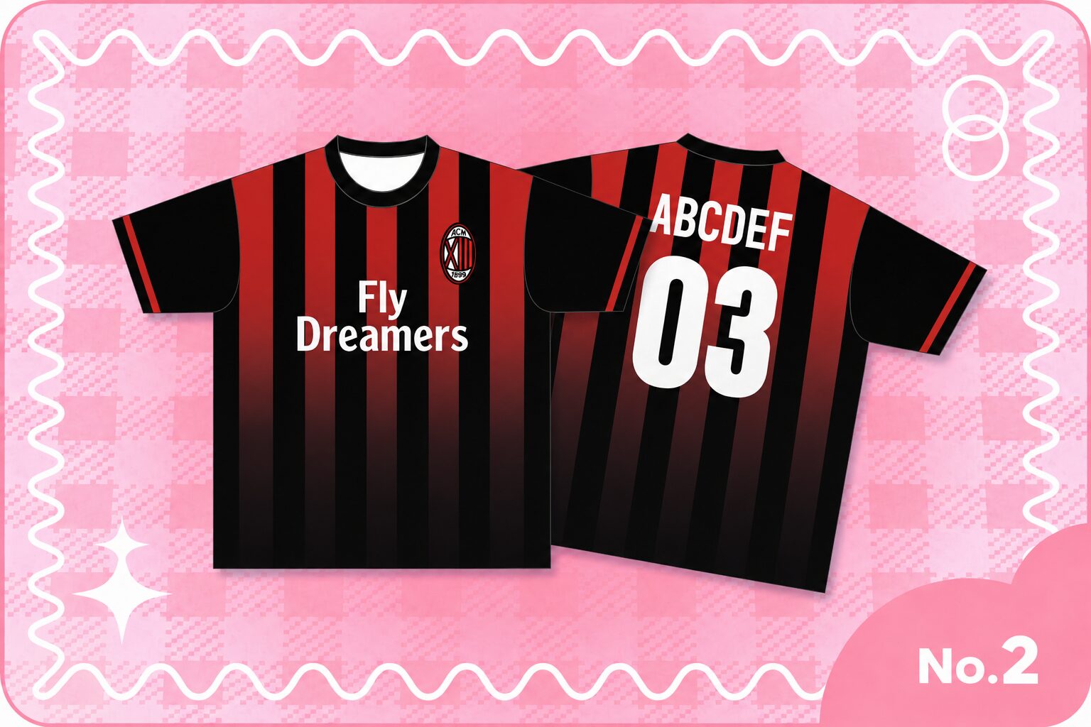 赤×黒ストライプのサッカーユニフォーム風クラスTシャツ Fly Dreamers 背番号03