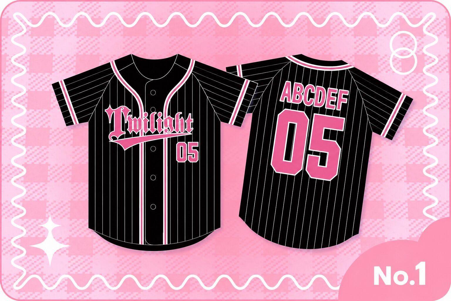 ブラック×ピンクのベースボールユニフォーム風クラスTシャツ 人気1位